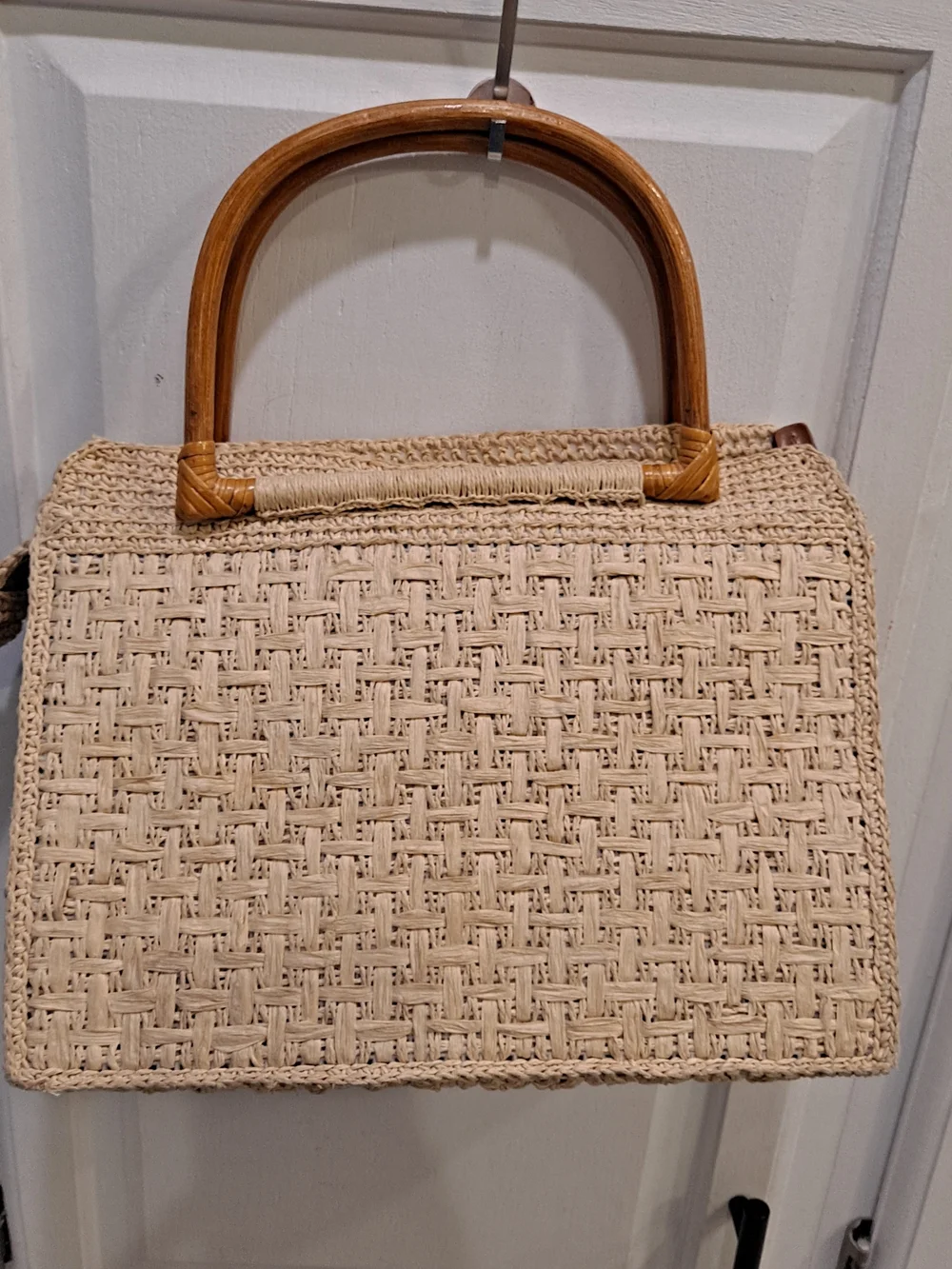 Fossil Vintage Woven Paper Straw Shoulder Bag Floral Pink Green Embroidery